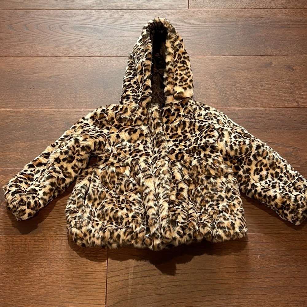 Rothschild Girls Faux Fur Leopard Hooded Jacket Size 4T